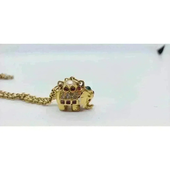 Vintage Joan Rivers Swarovski Crystal Elephant Gold Electroplate Necklace 1990s - Picture 3 of 16
